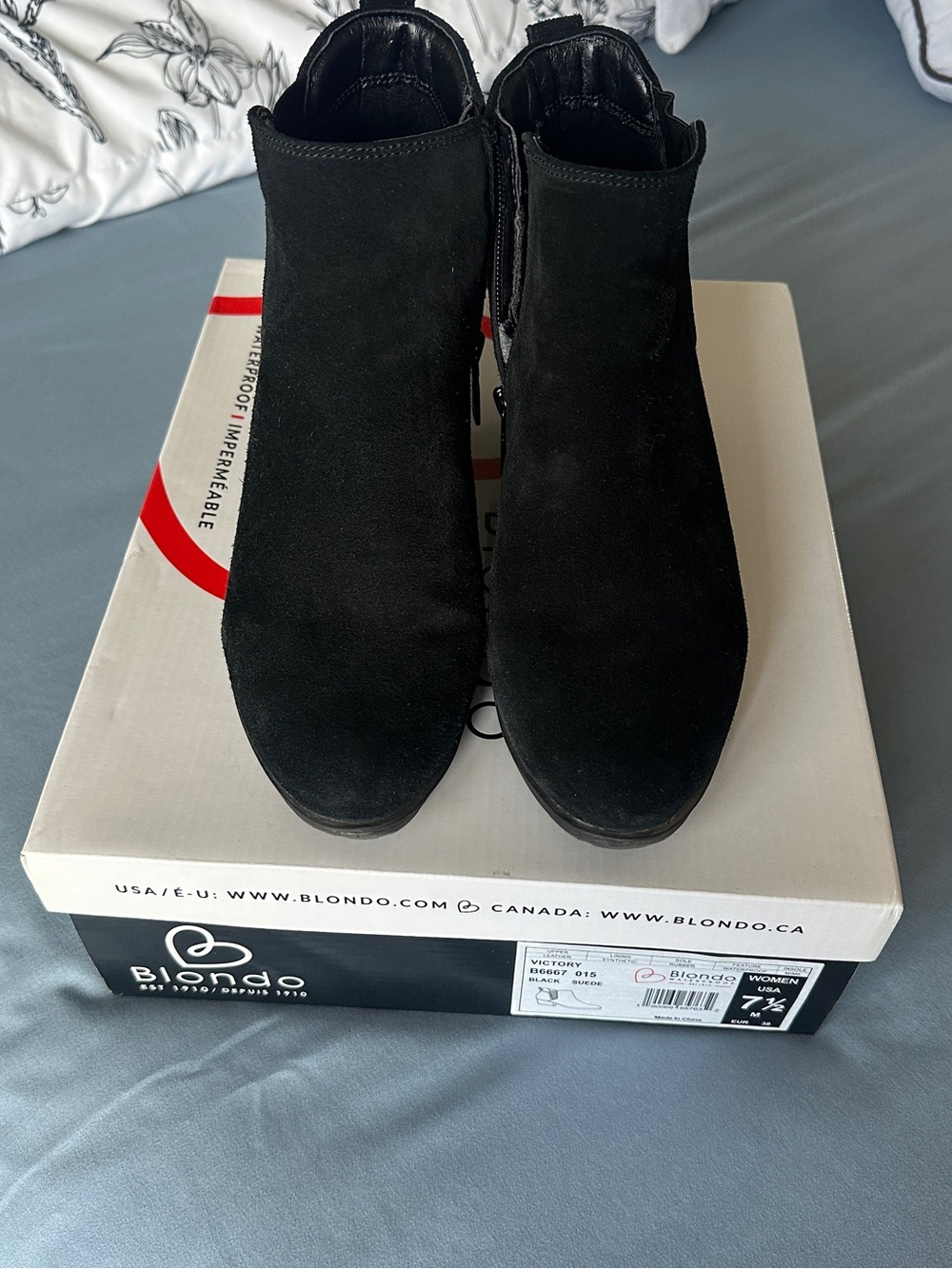 Blondo Black Suede Waterproof Ankle Booties with Elastic Side Panels